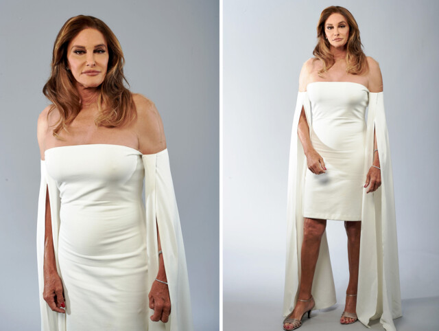 VÅGAL I HVITT: På årets ESPY Awards var Caitlyn Jenner iført en kort, hvit kjole med gjennomsiktig skulderparti. På fjorårets utdeling var hun mer tildekket i en fotsid Versace-kjole. Foto: Buckner/Variety/REX/Shutterstock VÅGAL I HVITT: På årets ESPY Awards var Caitlyn Jenner iført en kort, hvit kjole med gjennomsiktig skulderparti. På fjorårets utdeling var hun mer tildekket i en fotsid Versace-kjole. Foto: Buckner/Variety/REX/Shutterstock